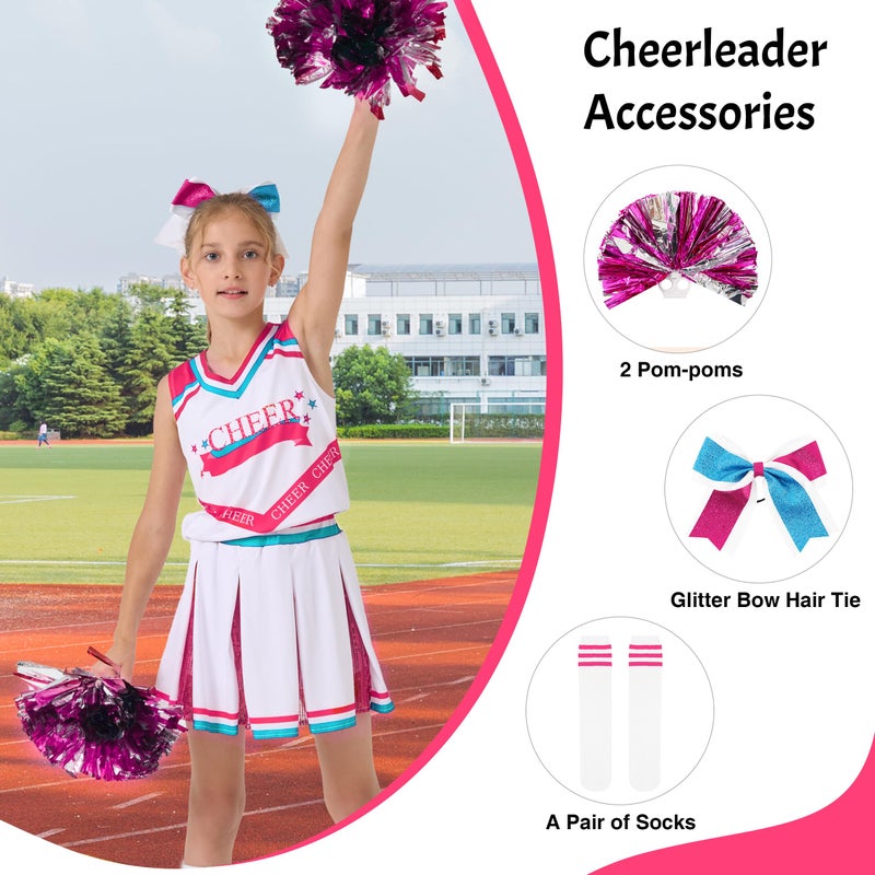 LOLANTA Teen Girls Cheerleader Costume  Cute Cheerleading Outfit  Cheer Uniform for Halloween Dress Up (Pink  12-13 Years) - Image 4